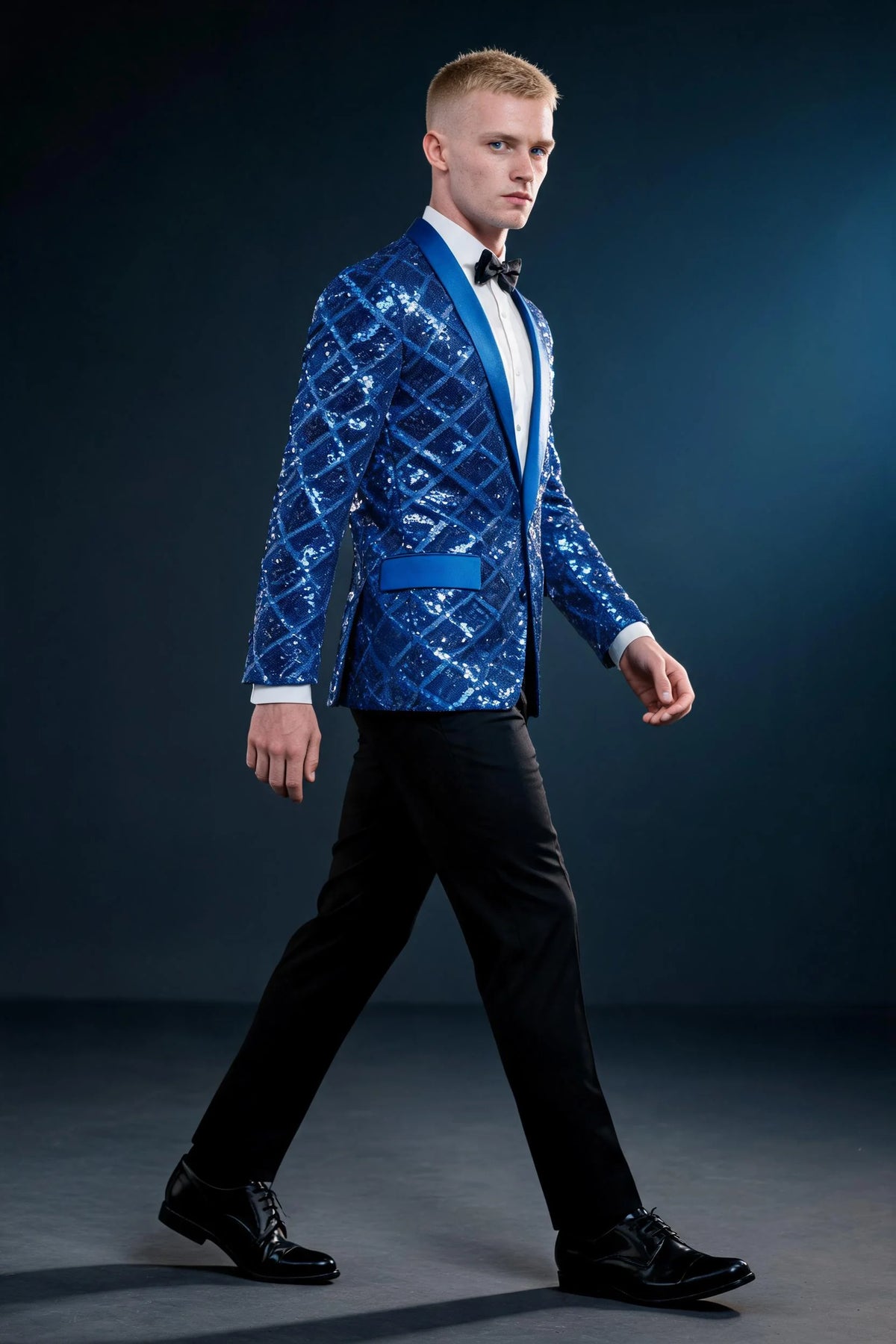 Men's Shimmering Argyle Pattern Blue Tuxedo Jacket