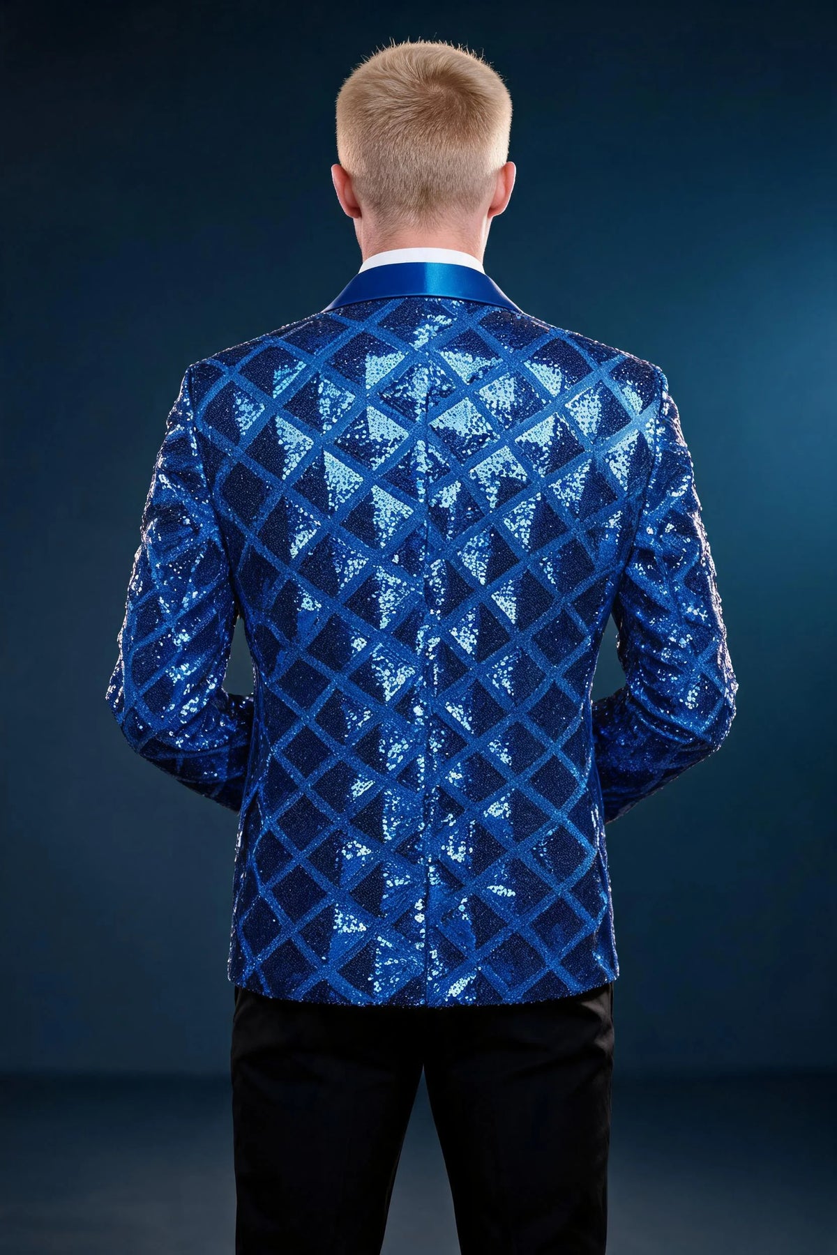 Men's Shimmering Argyle Pattern Blue Tuxedo Jacket