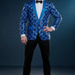 Men's Shimmering Argyle Pattern Blue Tuxedo Jacket