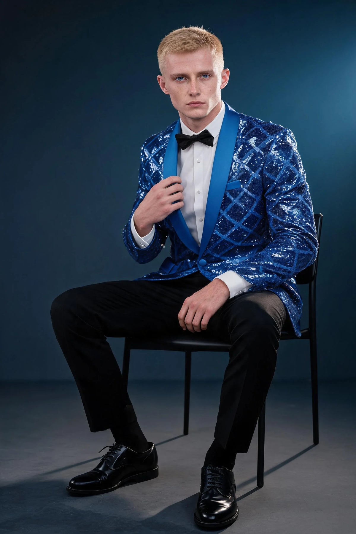 Men's Shimmering Argyle Pattern Blue Tuxedo Jacket
