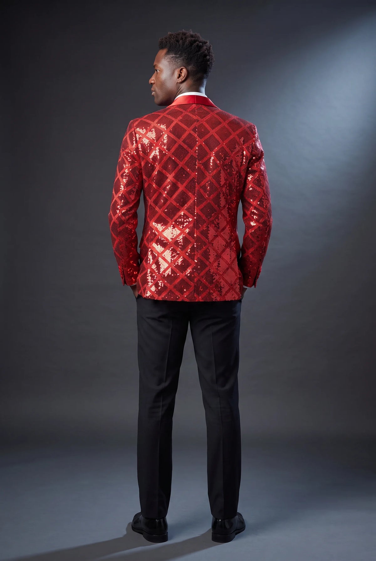 Men's Shimmering Argyle Pattern Red Dinner Jacket