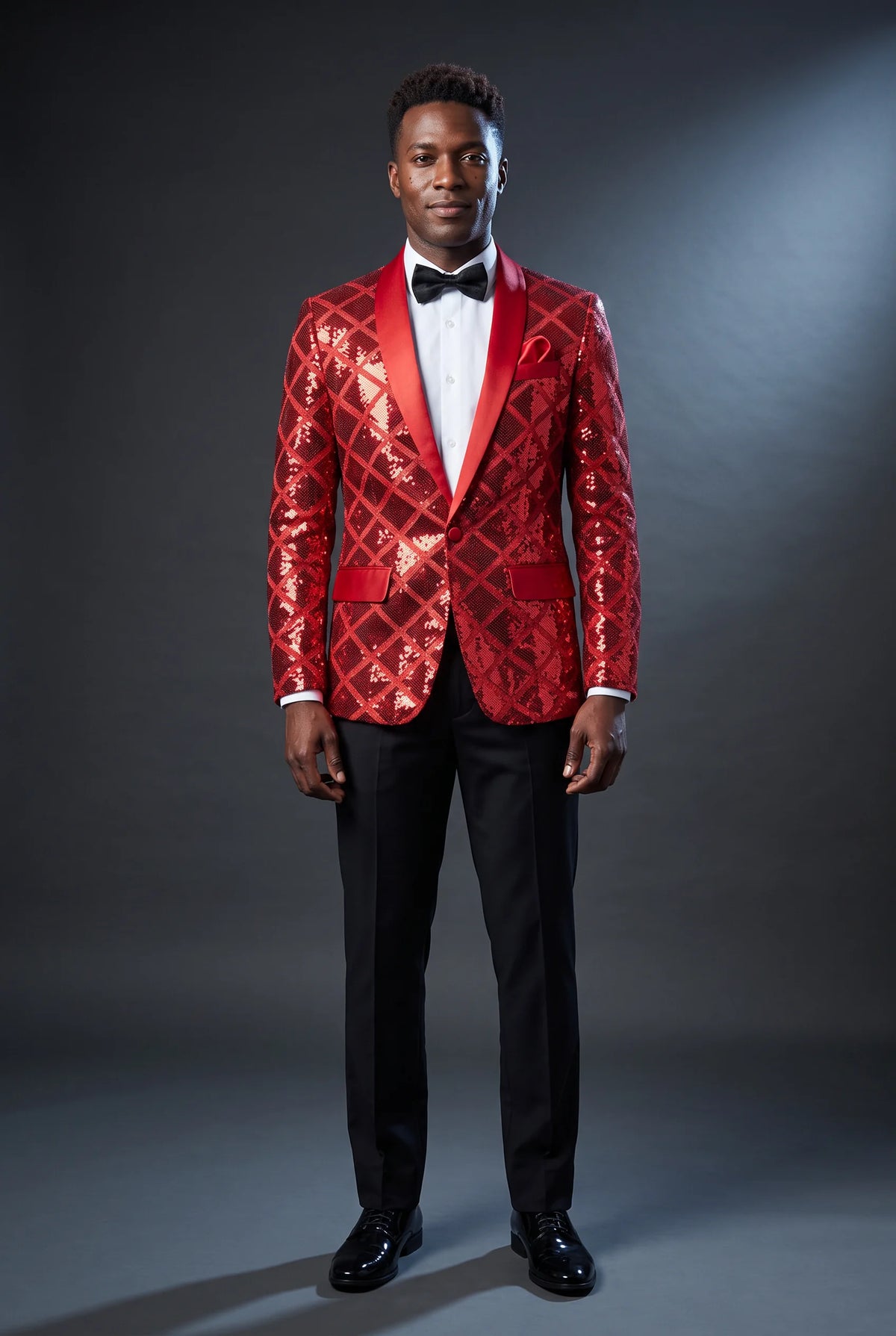 Men's Shimmering Argyle Pattern Red Dinner Jacket