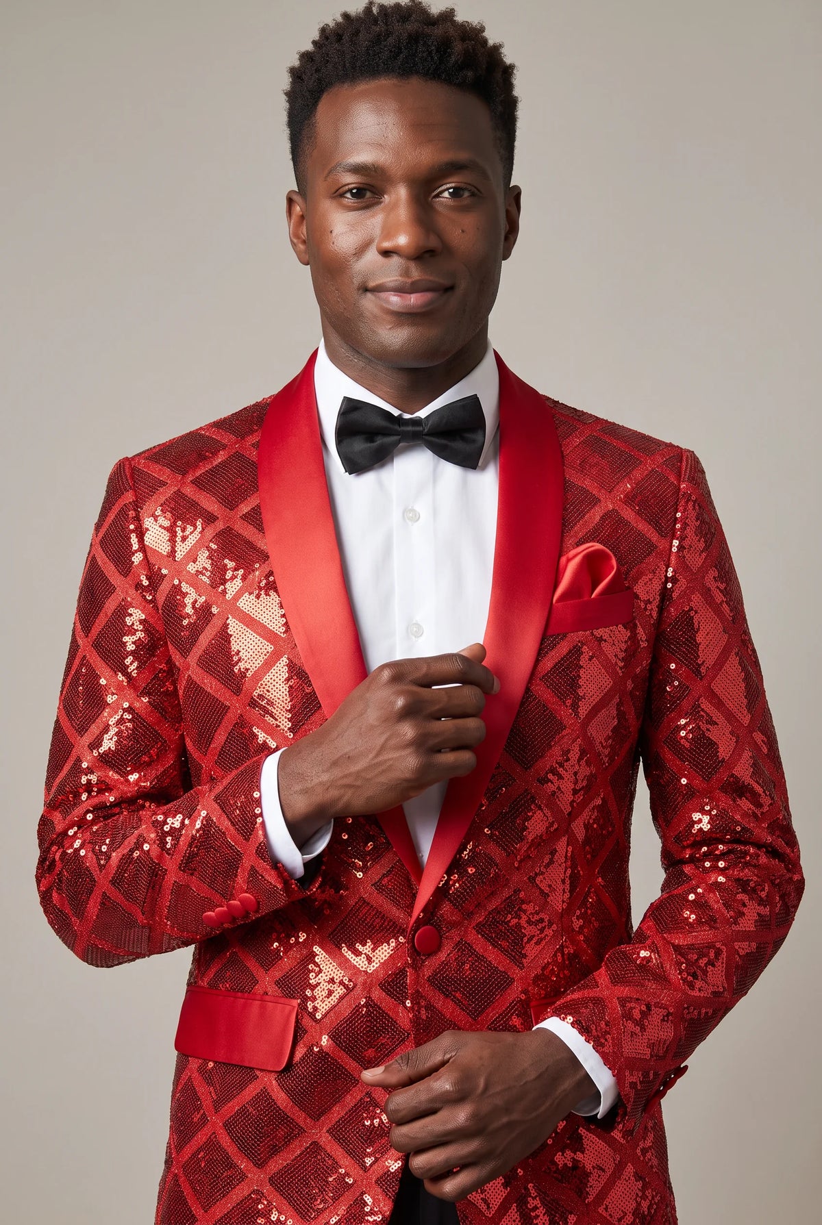 Men's Shimmering Argyle Pattern Red Dinner Jacket