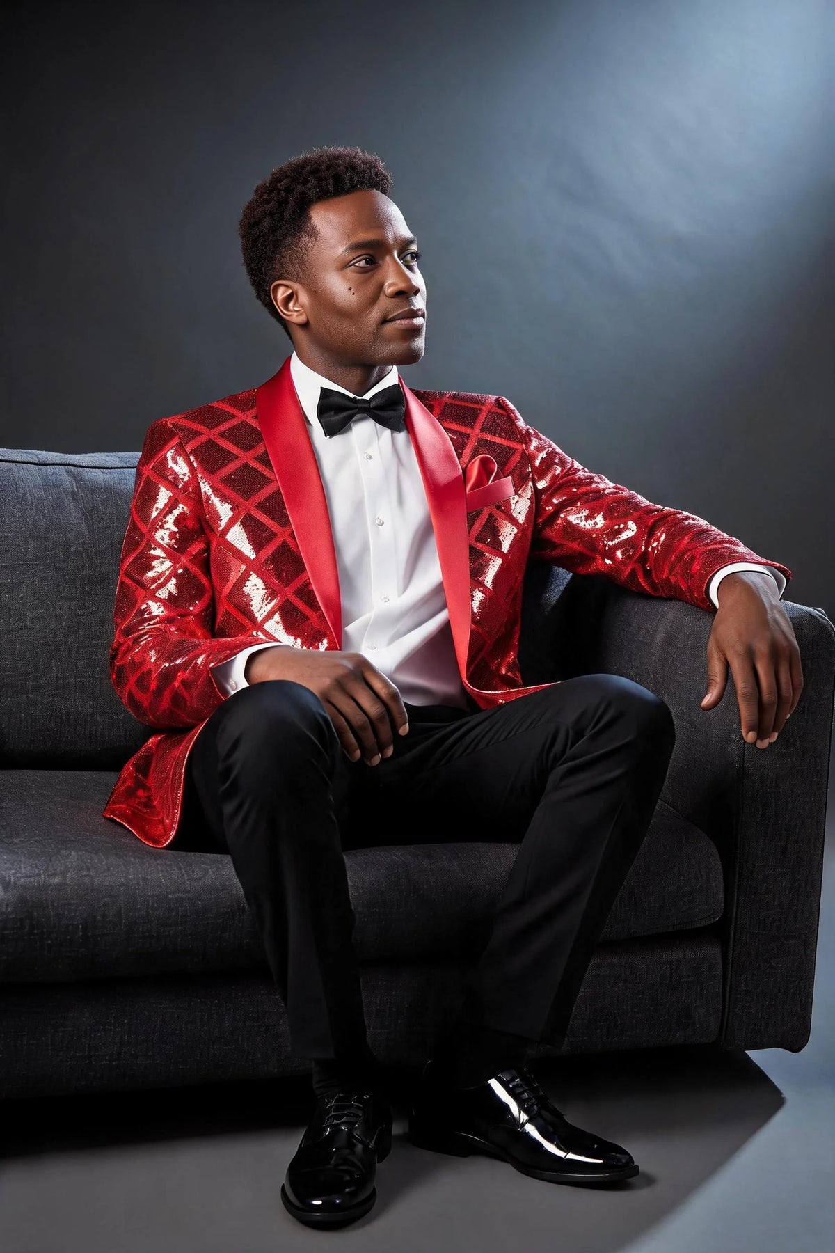 Men's Shimmering Argyle Pattern Red Dinner Jacket