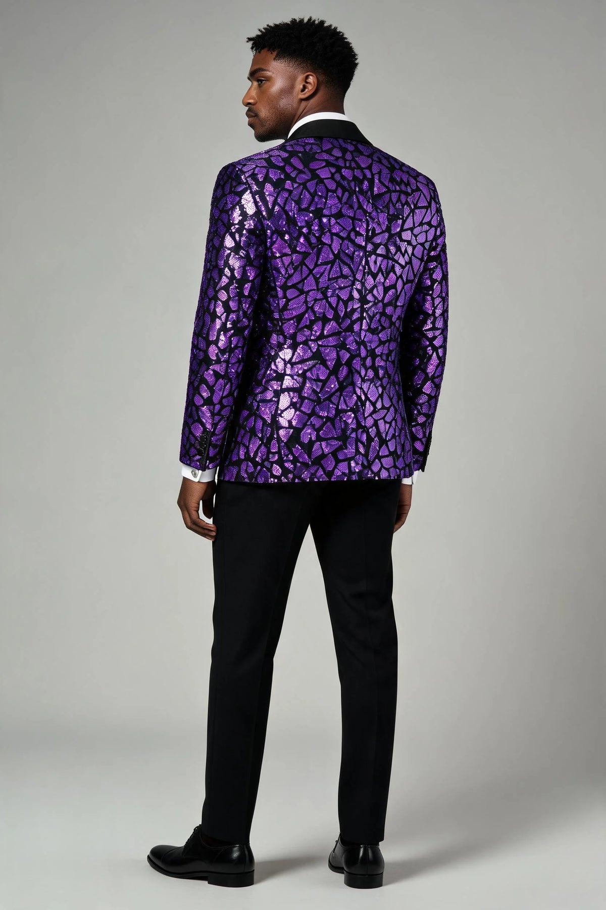 Men's Sequin Geometric Mosaic Dark Purple Tuxedo