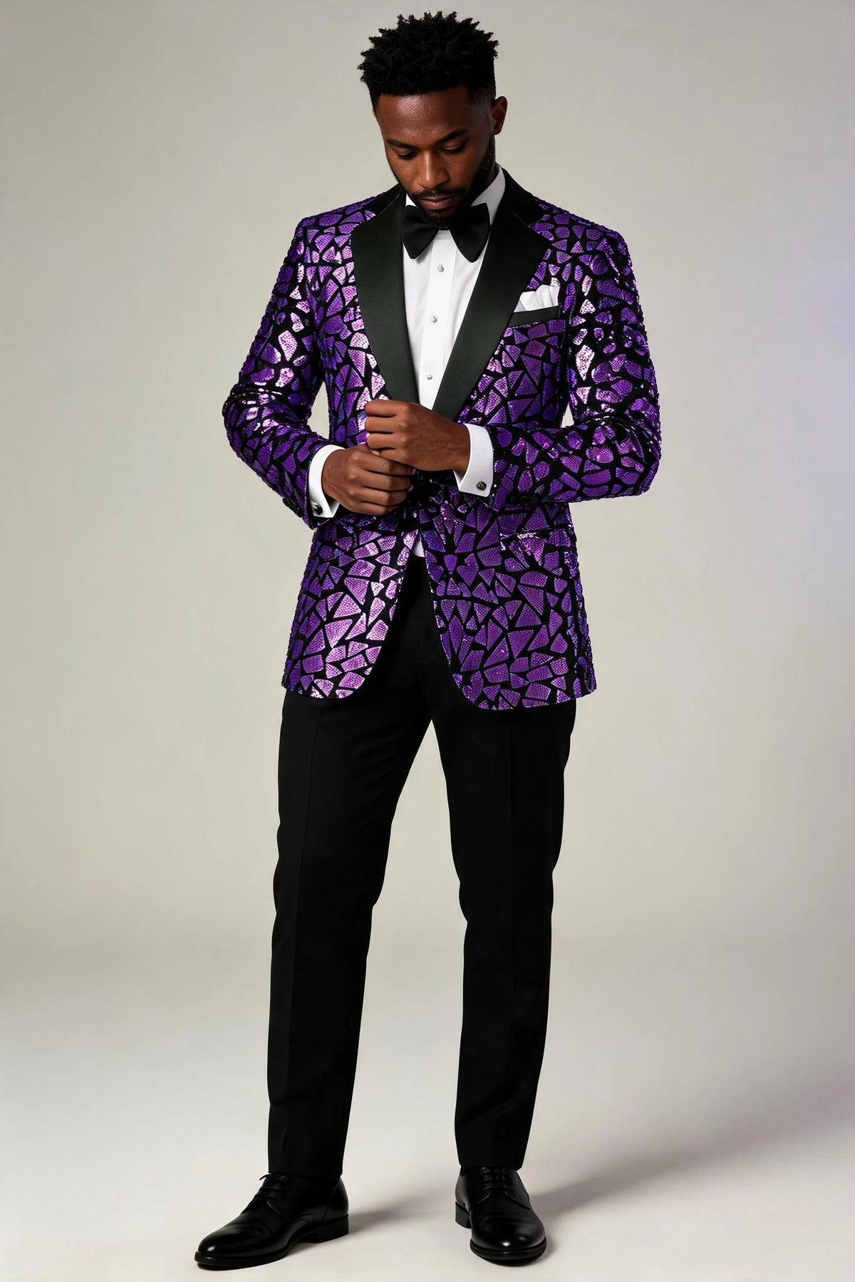 Men's Sequin Geometric Mosaic Dark Purple Tuxedo