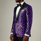 Men's Sequin Geometric Mosaic Dark Purple Tuxedo