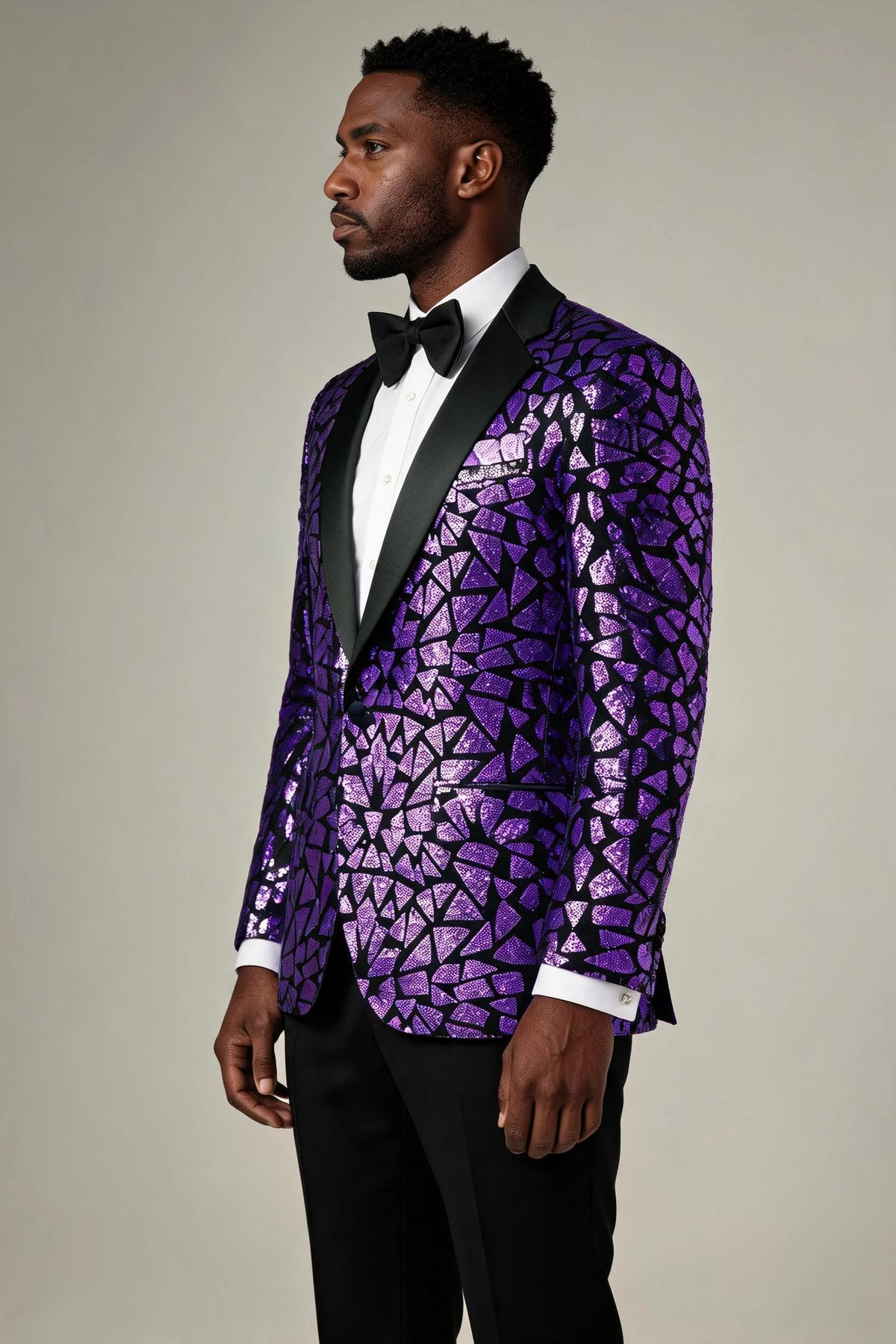 Men's Sequin Geometric Mosaic Dark Purple Tuxedo