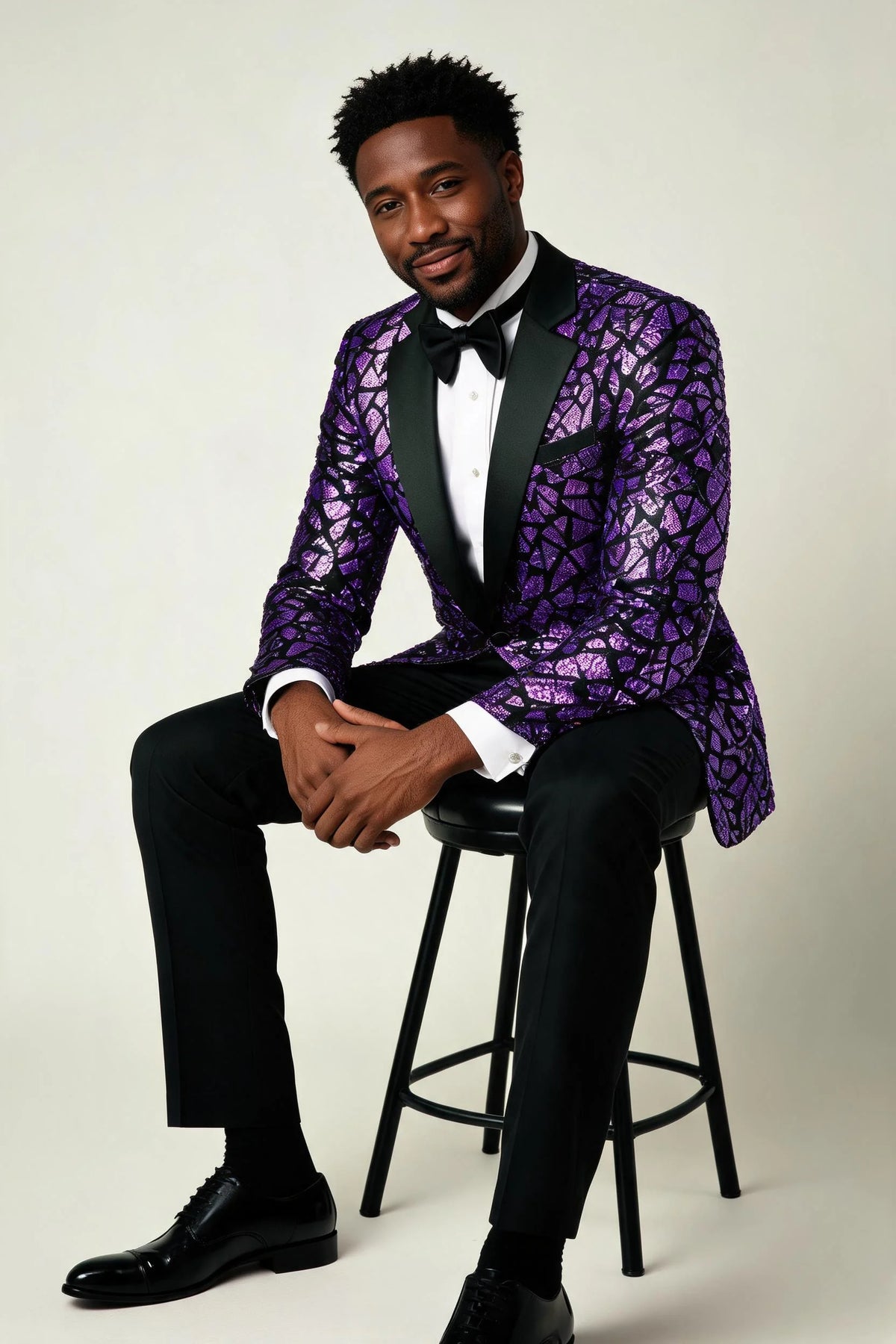 Men's Sequin Geometric Mosaic Dark Purple Tuxedo