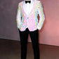 Men's One-Button Sequin Square Pink Tuxedo