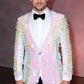 Men's One-Button Sequin Square Pink Tuxedo