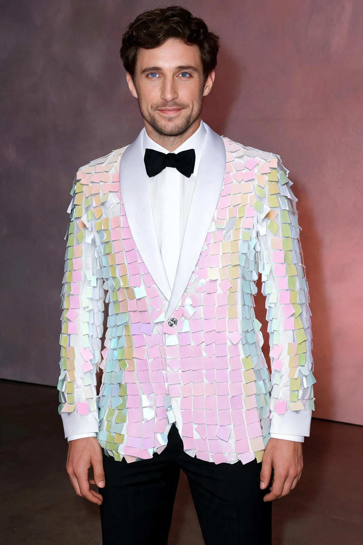 Men's One-Button Sequin Square Pink Tuxedo