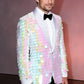 Men's One-Button Sequin Square Pink Tuxedo
