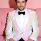 Men's One-Button Sequin Square Pink Tuxedo